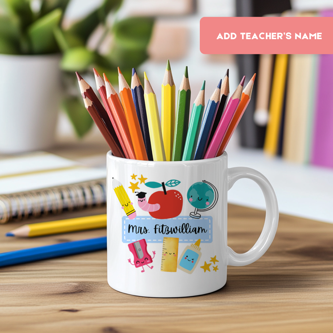 11oz White Ceramic Mug | Teacher Crayon Design with Personalization