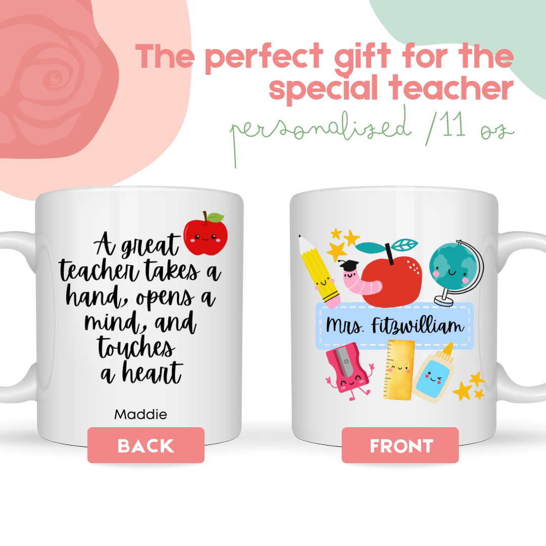 11oz White Ceramic Mug | Teacher Crayon Design with Personalization